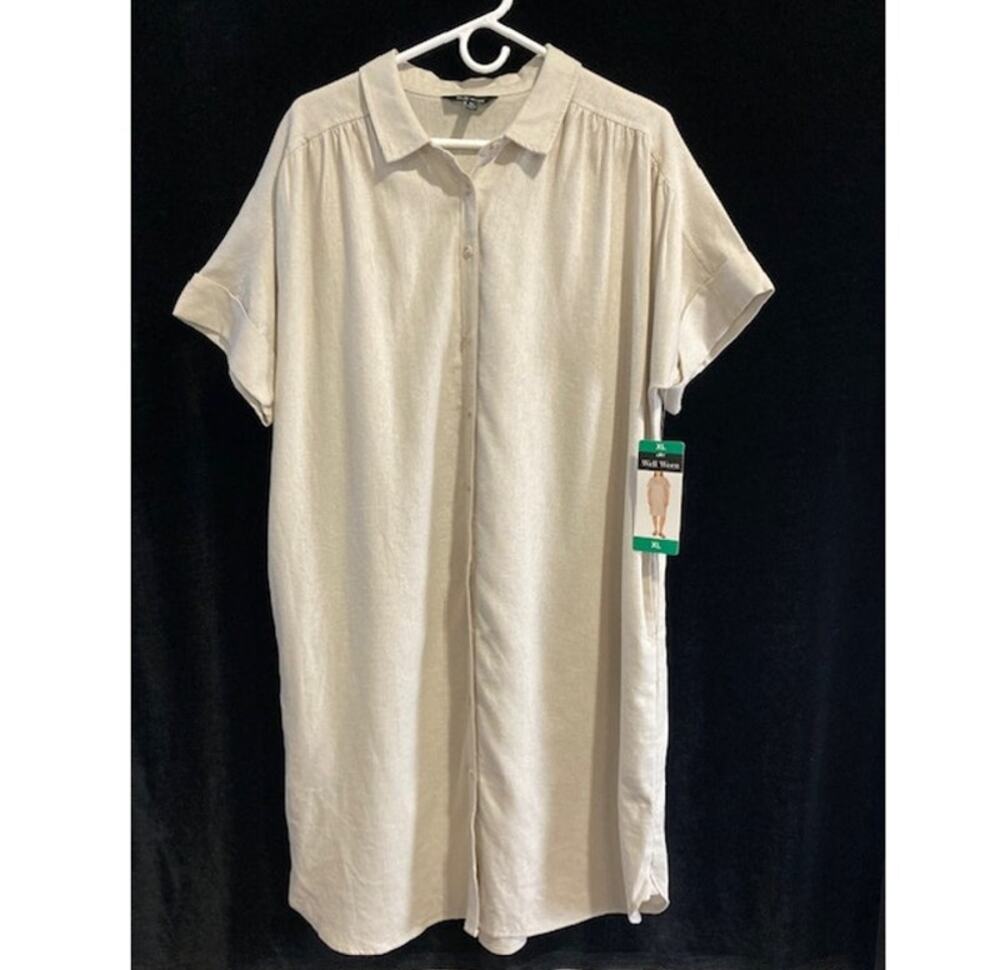 Well Worn women's cream colored, long, oversized shirt dress